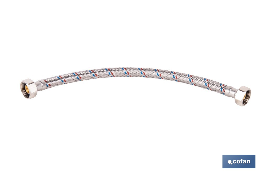 Conexión flexible con rosca macho-hembra | Conexión M1/2" x H1/2" DN13 G1/2" |  Manguera flexible de acero inoxidable | Disponible en diferentes longitudes - Cofan