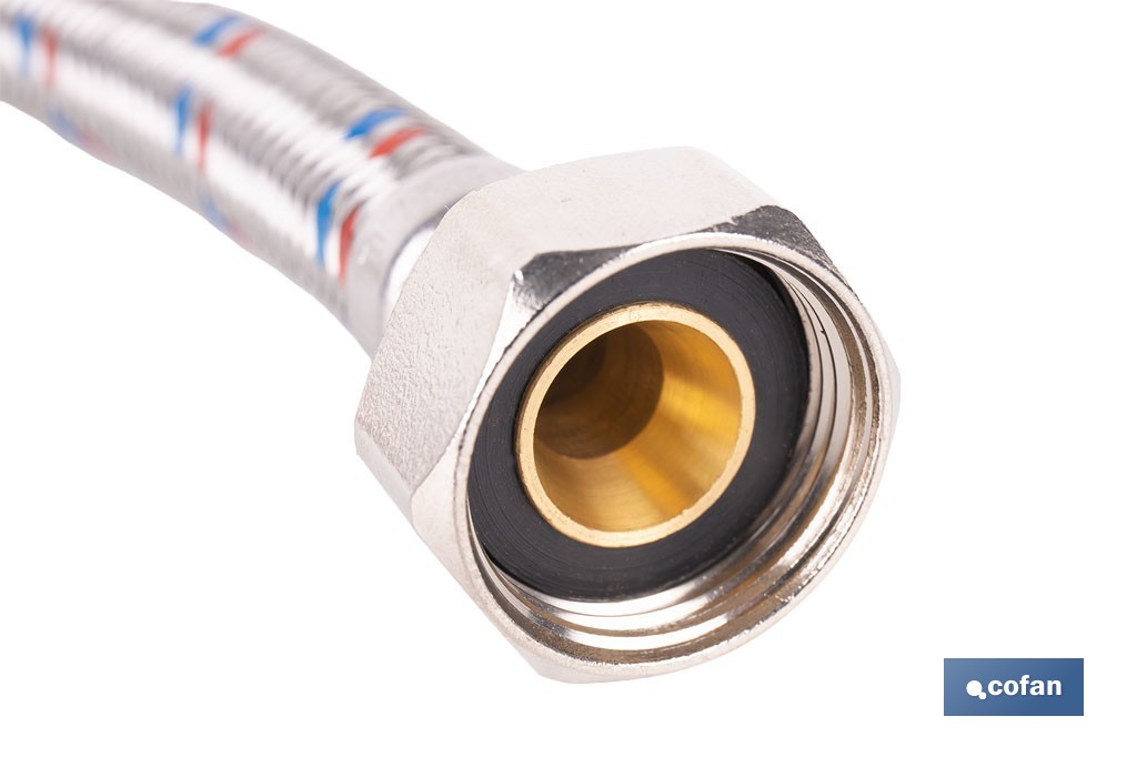 Conexión flexible con rosca macho-hembra | Conexión M1/2" x H1/2" DN13 G1/2" |  Manguera flexible de acero inoxidable | Disponible en diferentes longitudes - Cofan