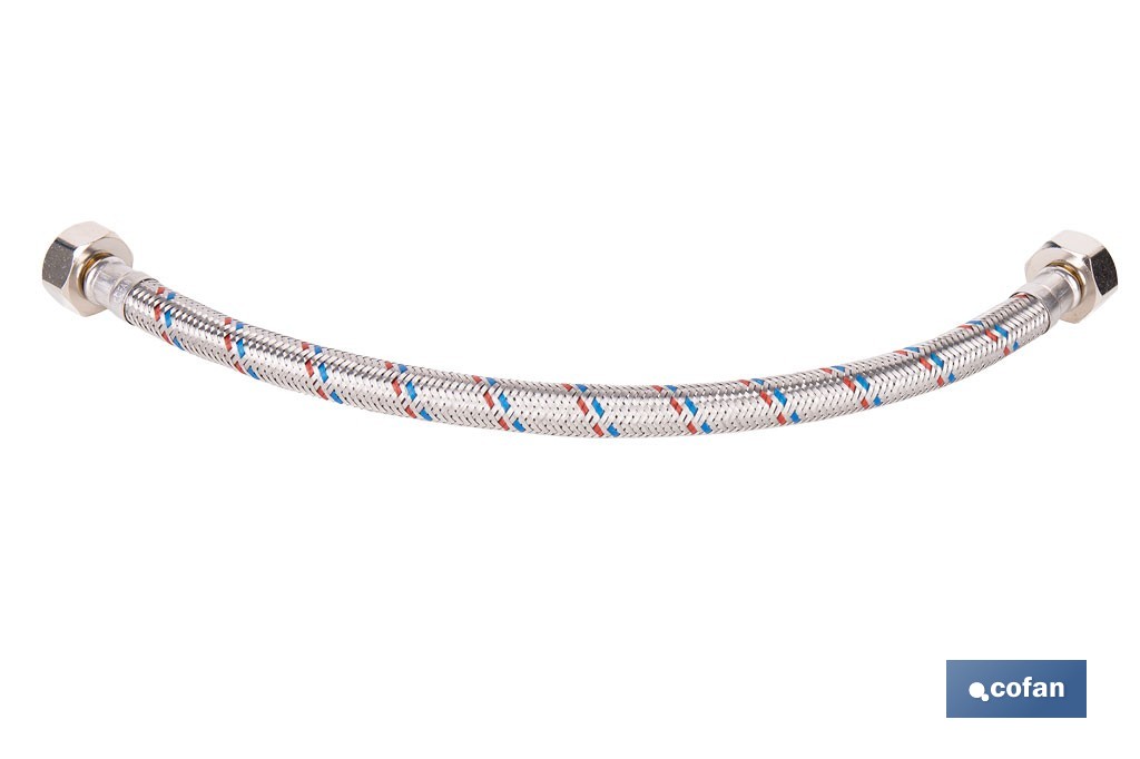 Conexión flexible con rosca macho-hembra | Conexión M1/2" x H1/2" DN13 G1/2" |  Manguera flexible de acero inoxidable | Disponible en diferentes longitudes - Cofan