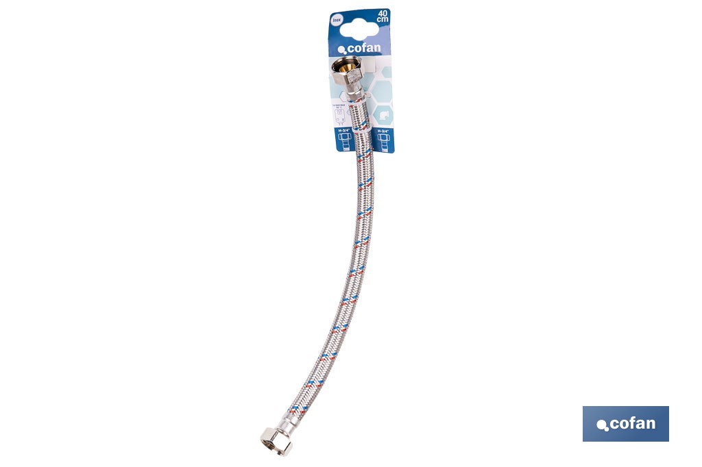 Conexión flexible con rosca macho-hembra | Conexión M1/2" x H1/2" DN13 G1/2" |  Manguera flexible de acero inoxidable | Disponible en diferentes longitudes - Cofan