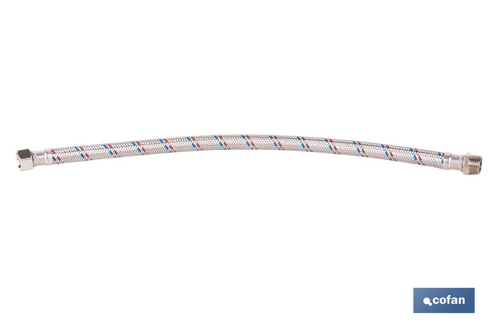 Conexión flexible con rosca macho-hembra | Conexión M1/2" x H1/2" DN13 G1/2" |  Manguera flexible de acero inoxidable | Disponible en diferentes longitudes - Cofan