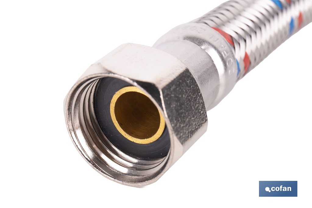 Conexión flexible con rosca macho-hembra | Conexión M1/2" x H1/2" DN13 G1/2" |  Manguera flexible de acero inoxidable | Disponible en diferentes longitudes - Cofan