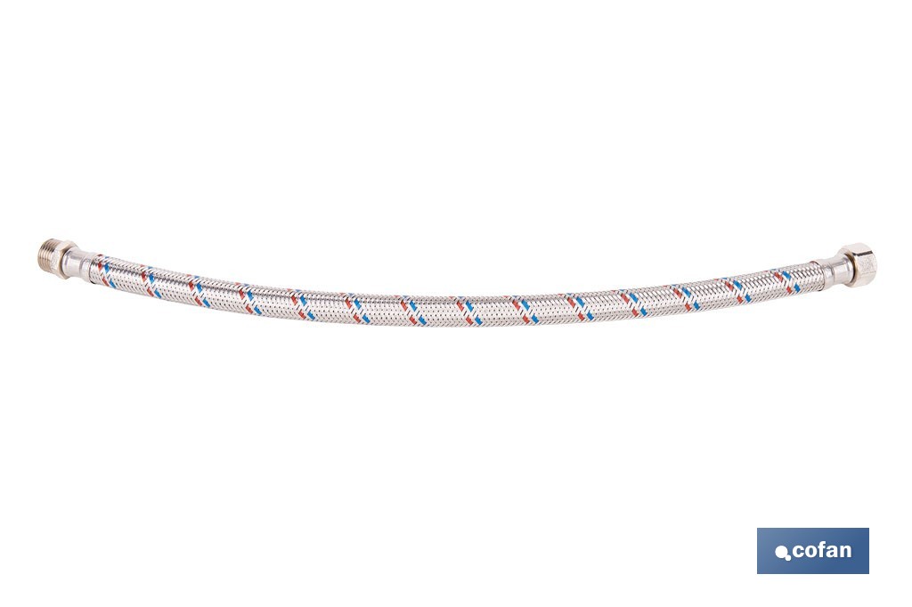 Conexión flexible con rosca macho-hembra | Conexión M1/2" x H1/2" DN13 G1/2" |  Manguera flexible de acero inoxidable | Disponible en diferentes longitudes - Cofan