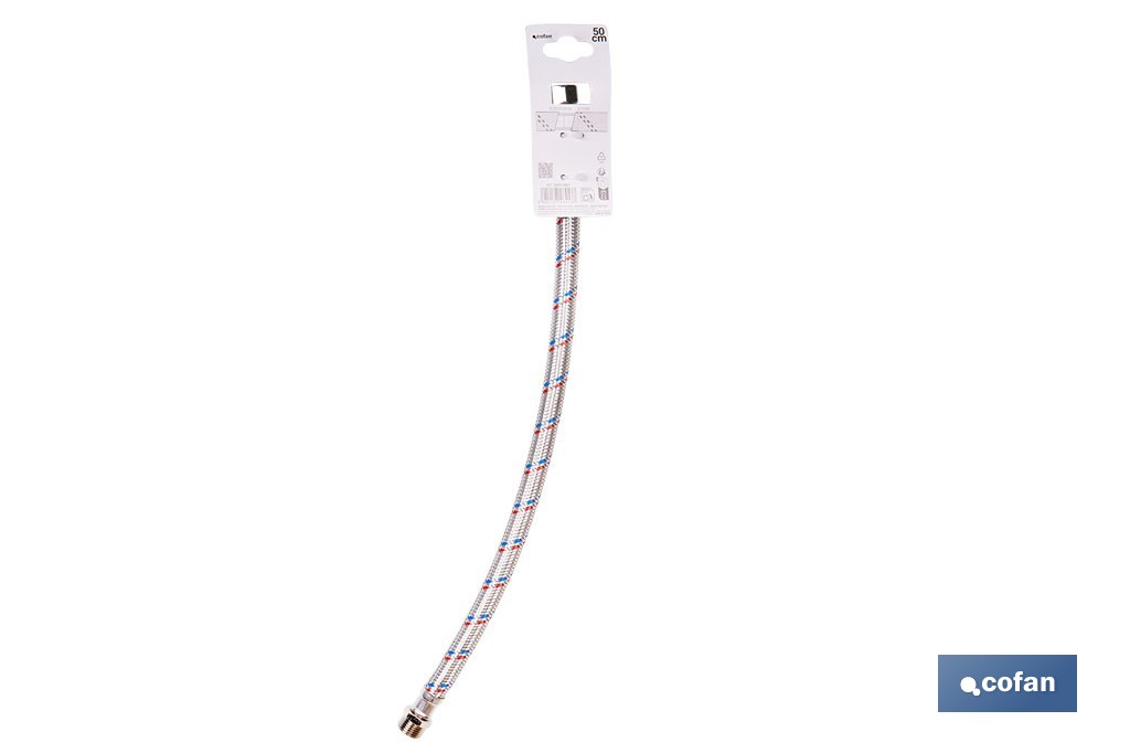 Conexión flexible con rosca macho-hembra | Conexión M1/2" x H1/2" DN13 G1/2" |  Manguera flexible de acero inoxidable | Disponible en diferentes longitudes - Cofan