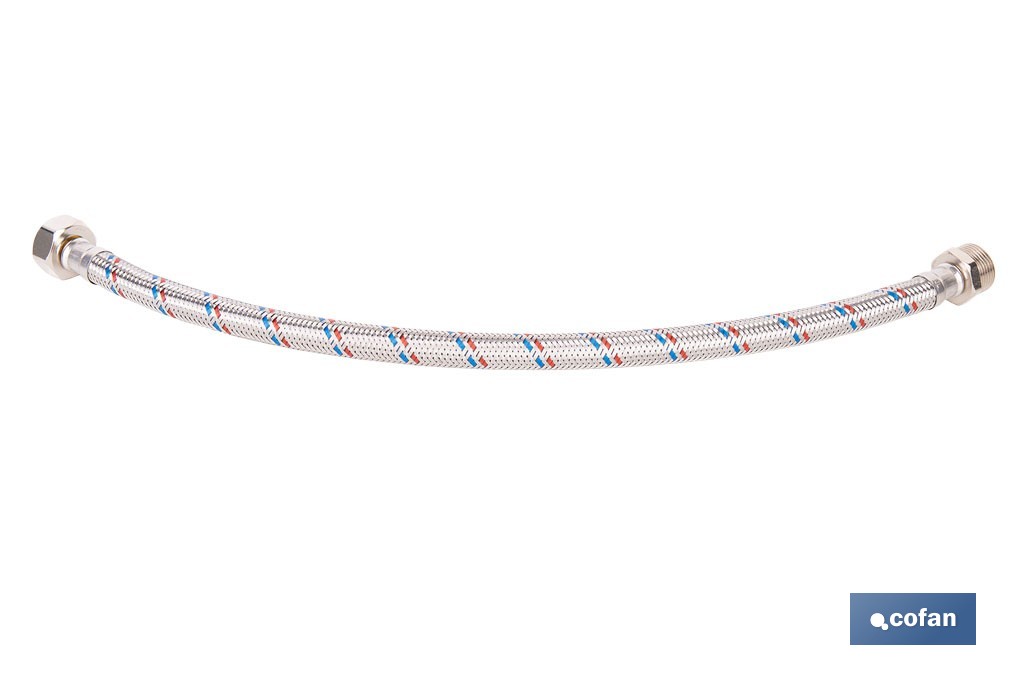 Conexión flexible con rosca macho-hembra | Conexión M1/2" x H1/2" DN13 G1/2" |  Manguera flexible de acero inoxidable | Disponible en diferentes longitudes - Cofan