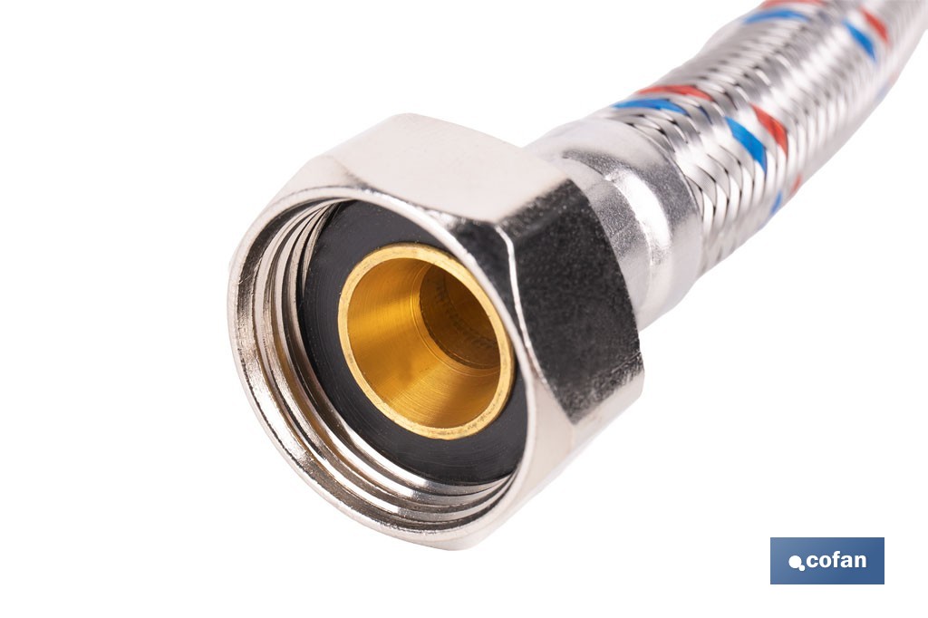 Conexión flexible con rosca macho-hembra | Conexión M1/2" x H1/2" DN13 G1/2" |  Manguera flexible de acero inoxidable | Disponible en diferentes longitudes - Cofan