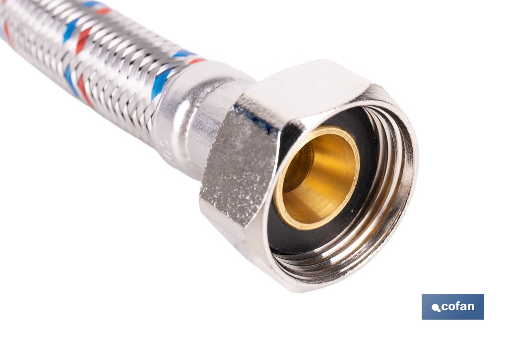 Conexión flexible con rosca macho-hembra | Conexión M1/2" x H1/2" DN13 G1/2" |  Manguera flexible de acero inoxidable | Disponible en diferentes longitudes - Cofan