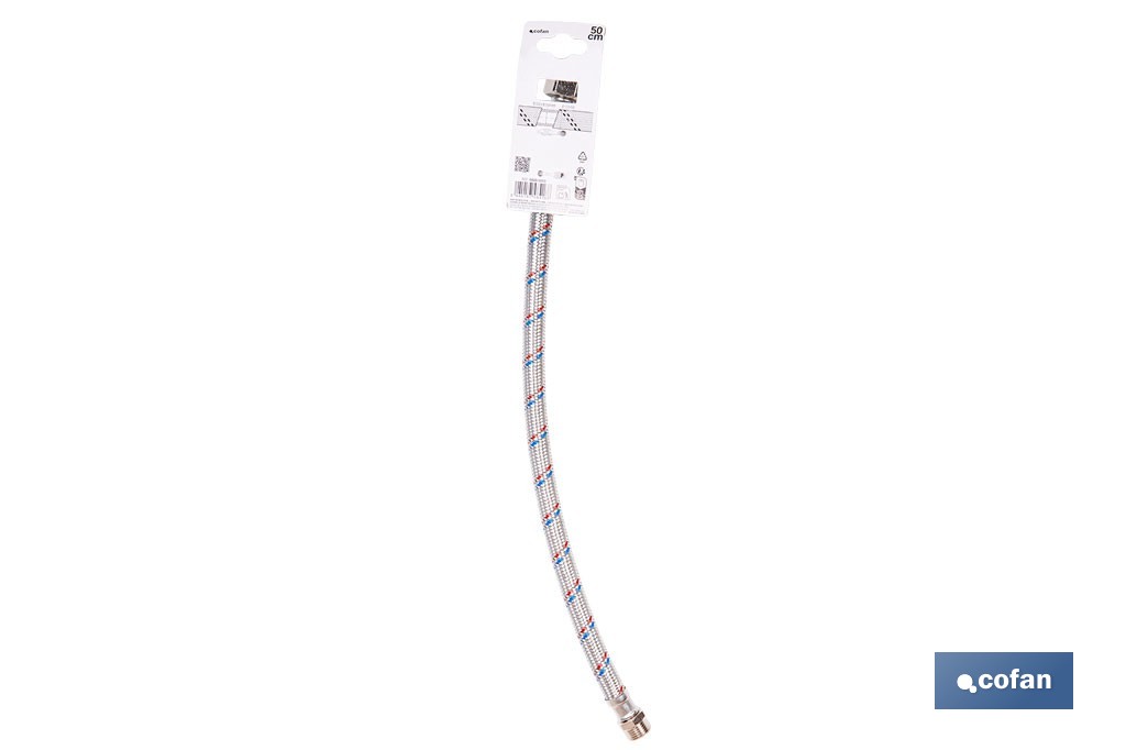 Conexión flexible con rosca macho-hembra | Conexión M1/2" x H1/2" DN13 G1/2" |  Manguera flexible de acero inoxidable | Disponible en diferentes longitudes - Cofan