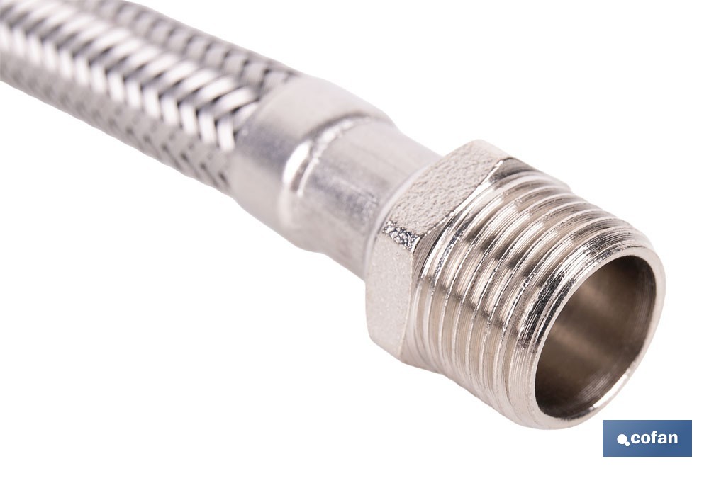 Conexión flexible para sanitarios | Manguera flexible de acero inoxidable | Longitud: 50 cm | Disponible en diferentes conexiones y medidas - Cofan
