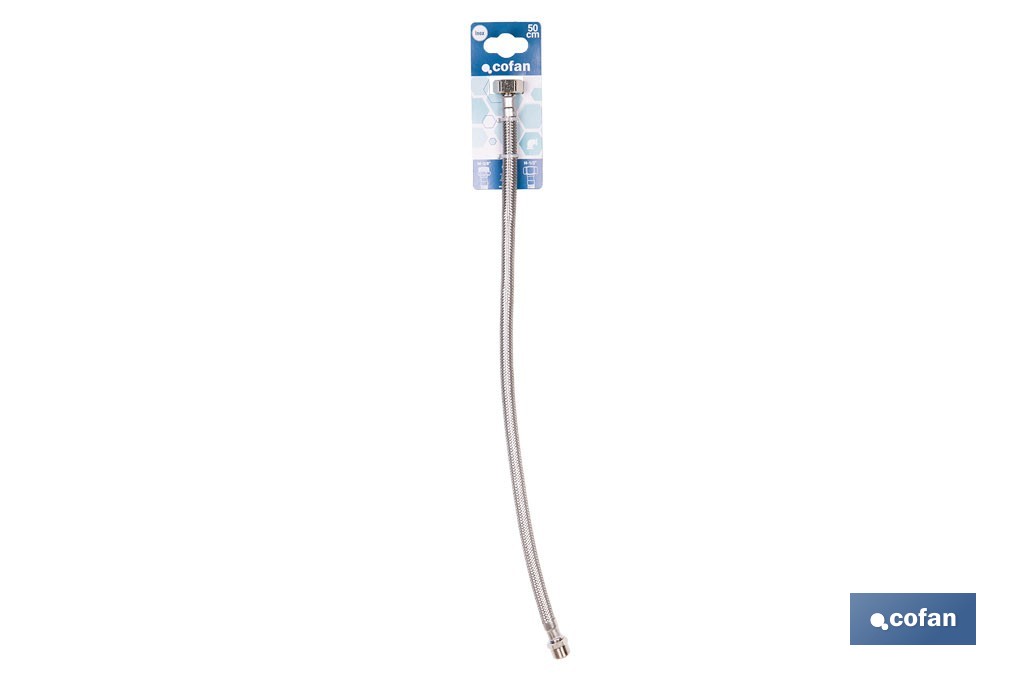 Conexión flexible para sanitarios | Manguera flexible de acero inoxidable | Longitud: 50 cm | Disponible en diferentes conexiones y medidas - Cofan