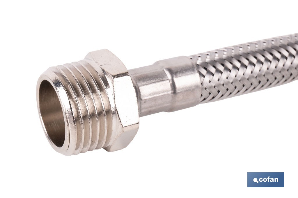 Conexión flexible para sanitarios | Manguera flexible de acero inoxidable | Longitud: 50 cm | Disponible en diferentes conexiones y medidas - Cofan
