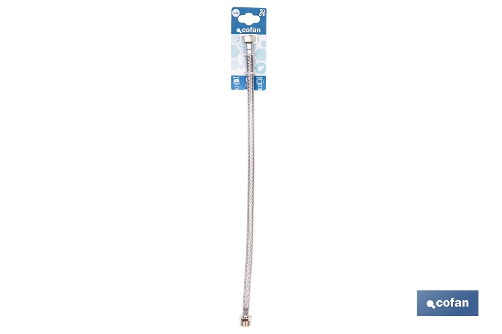 Conexión flexible para sanitarios | Manguera flexible de acero inoxidable | Longitud: 50 cm | Disponible en diferentes conexiones y medidas - Cofan