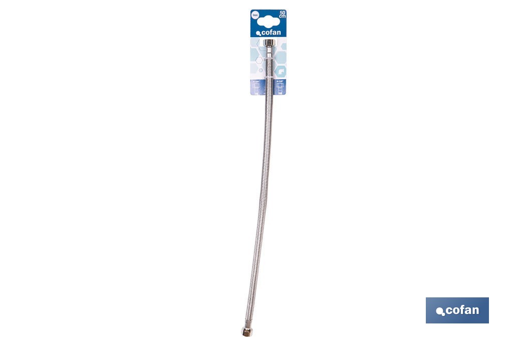 Conexión flexible para sanitarios | Manguera flexible de acero inoxidable | Longitud: 50 cm | Disponible en diferentes conexiones y medidas - Cofan