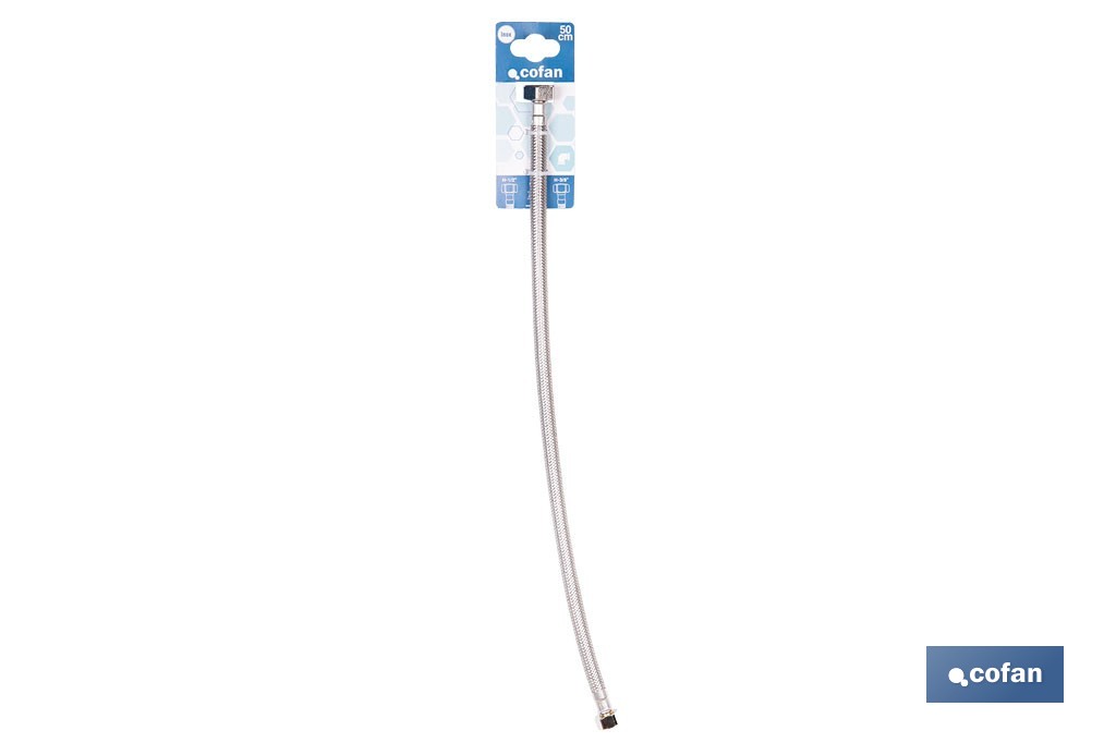 Conexión flexible para sanitarios | Manguera flexible de acero inoxidable | Longitud: 50 cm | Disponible en diferentes conexiones y medidas - Cofan