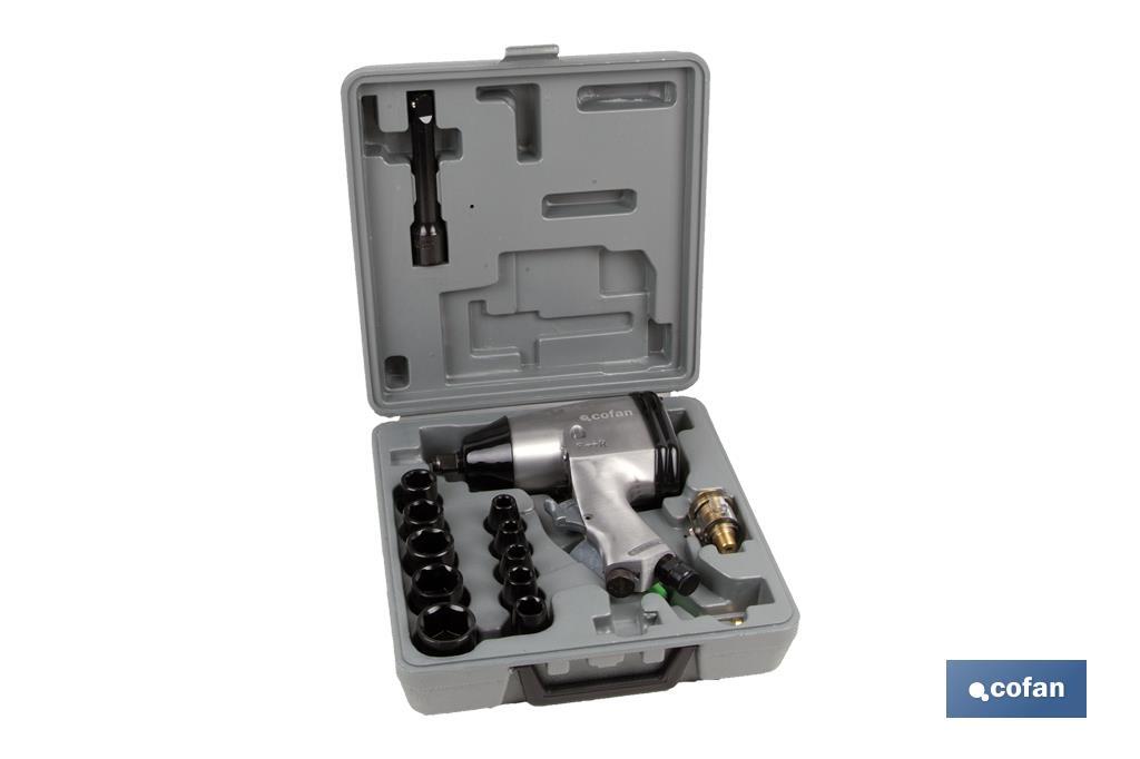 1/2" air impact wrench case with accessories - Cofan