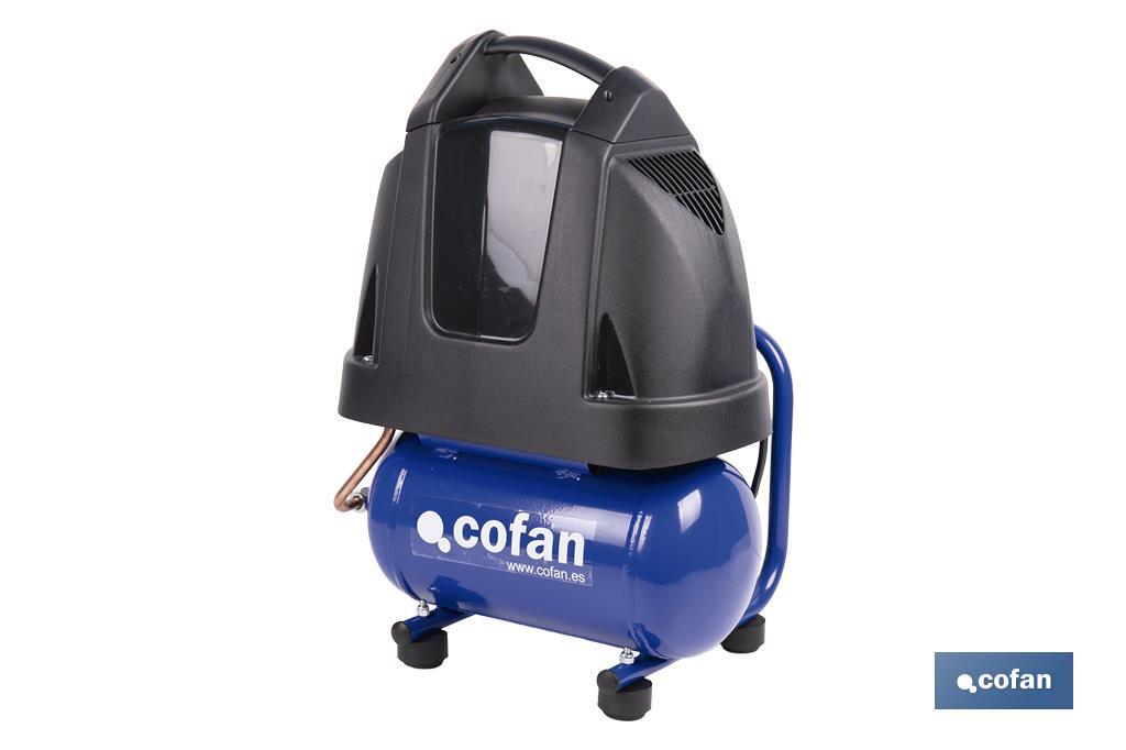 Compresor de pistón coaxial portátil 1,5 HP | Ultraligero y compacto | 6 litros | 2450 rpm | Para uso doméstico y profesional - Cofan