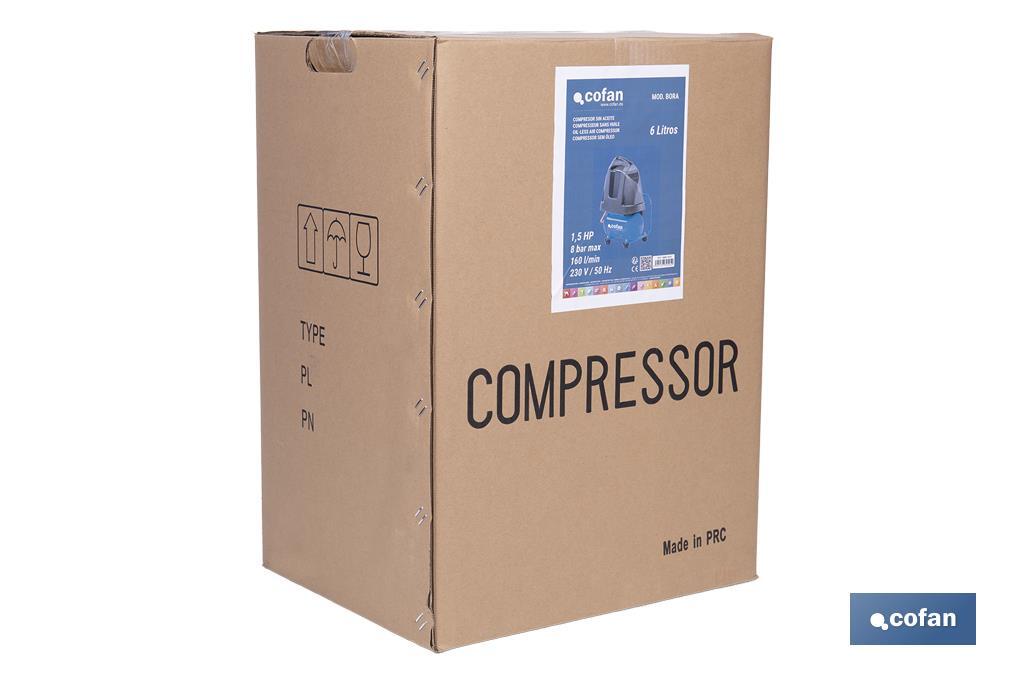 Compresor de pistón coaxial portátil 1,5 HP | Ultraligero y compacto | 6 litros | 2450 rpm | Para uso doméstico y profesional - Cofan