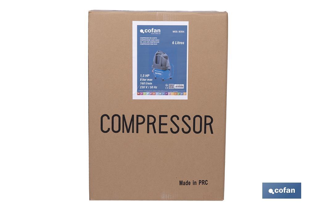 Compresor de pistón coaxial portátil 1,5 HP | Ultraligero y compacto | 6 litros | 2450 rpm | Para uso doméstico y profesional - Cofan