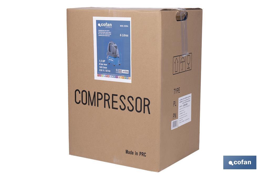 Compresor de pistón coaxial portátil 1,5 HP | Ultraligero y compacto | 6 litros | 2450 rpm | Para uso doméstico y profesional - Cofan