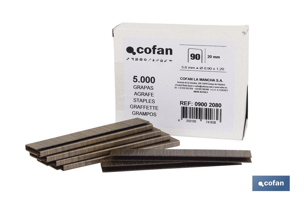 Caja de Grapas | Para Grapadora Neumática | Modelo 90/38mm | 3.000 piezas | Grapas para Grapadora de Aire a Presión - Cofan
