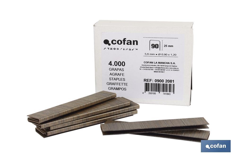 Caja de Grapas | Para Grapadora Neumática | Modelo 90/38mm | 3.000 piezas | Grapas para Grapadora de Aire a Presión - Cofan