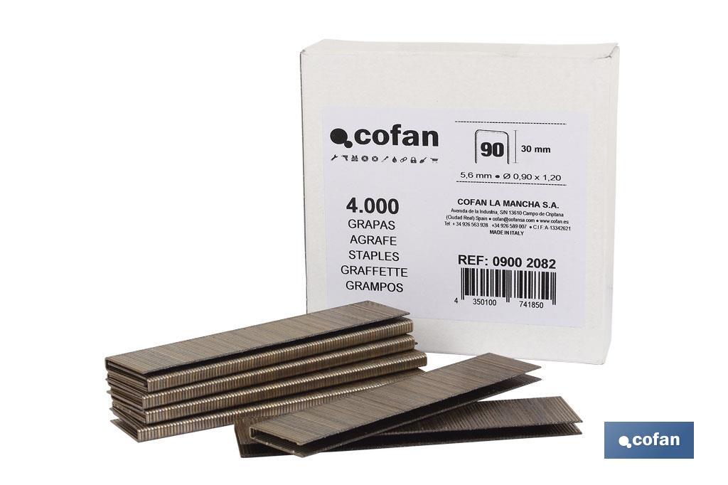 Caja de Grapas | Para Grapadora Neumática | Modelo 90/38mm | 3.000 piezas | Grapas para Grapadora de Aire a Presión - Cofan