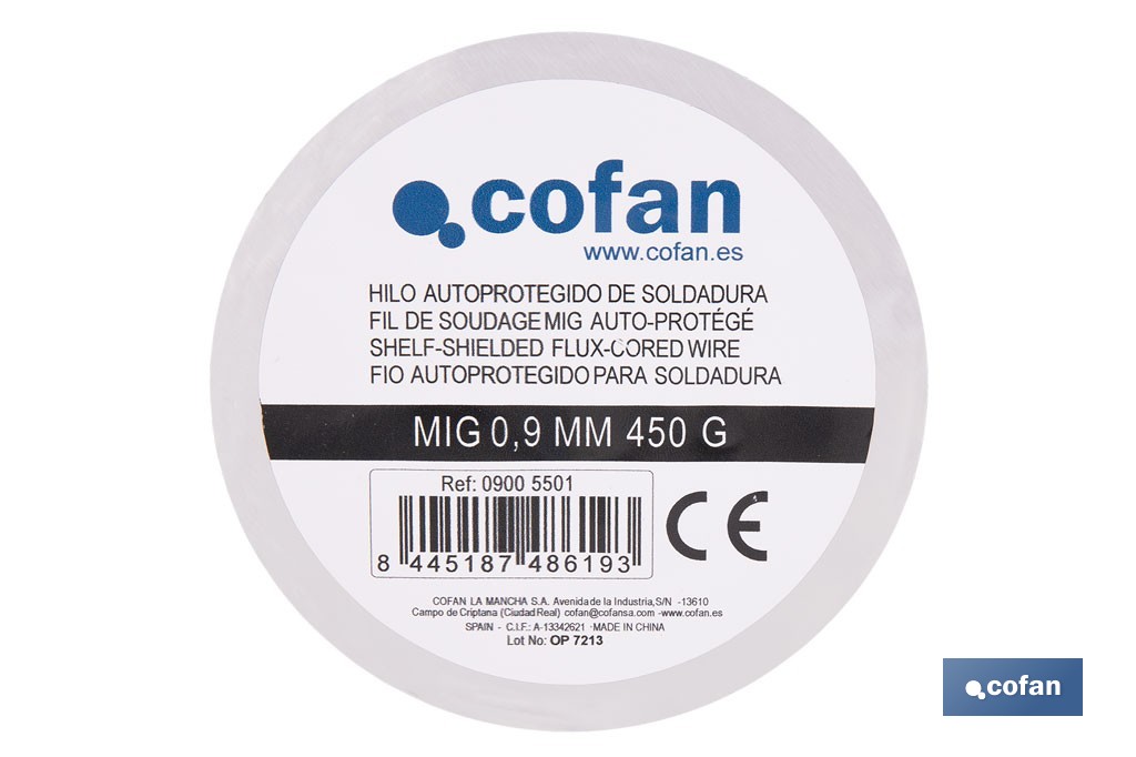 Hilo autoprotegido para soldadura MIG | Alambre de 0,9 mm en bobina d 0,45 kg - Cofan