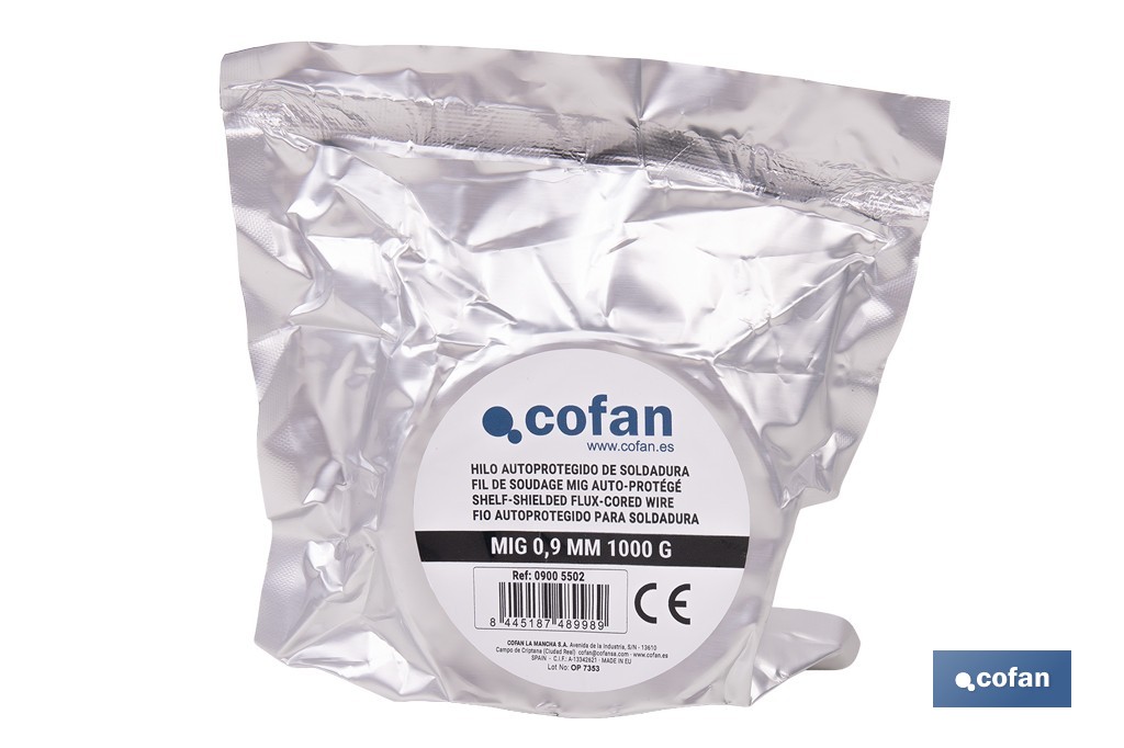 Hilo autoprotegido para soldadura MIG | Alambre de 0,9 mm compatible con soldador inverter Cofan | Disponibles en bobinas de 450 g y 1 kg - Cofan