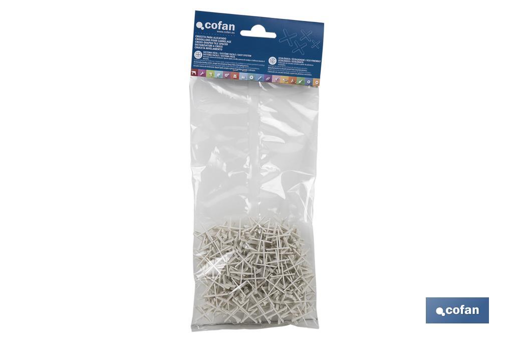 Highly resistant cross-shaped tile spacers for tiling projects | Available in different sizes and packaging - Cofan