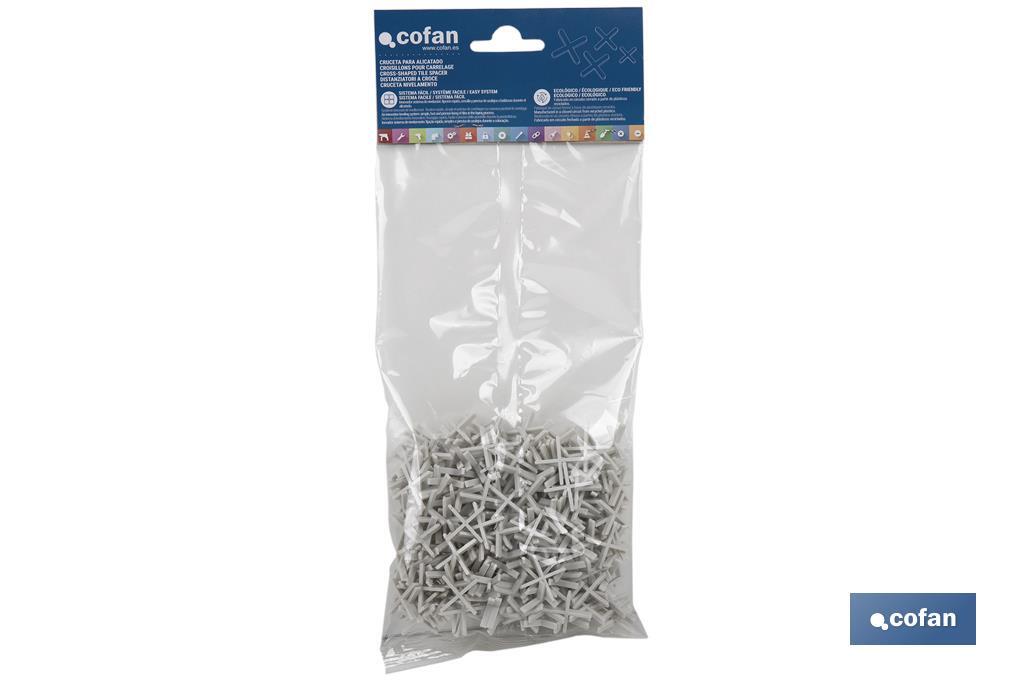 Highly resistant cross-shaped tile spacers for tiling projects | Available in different sizes and packaging - Cofan
