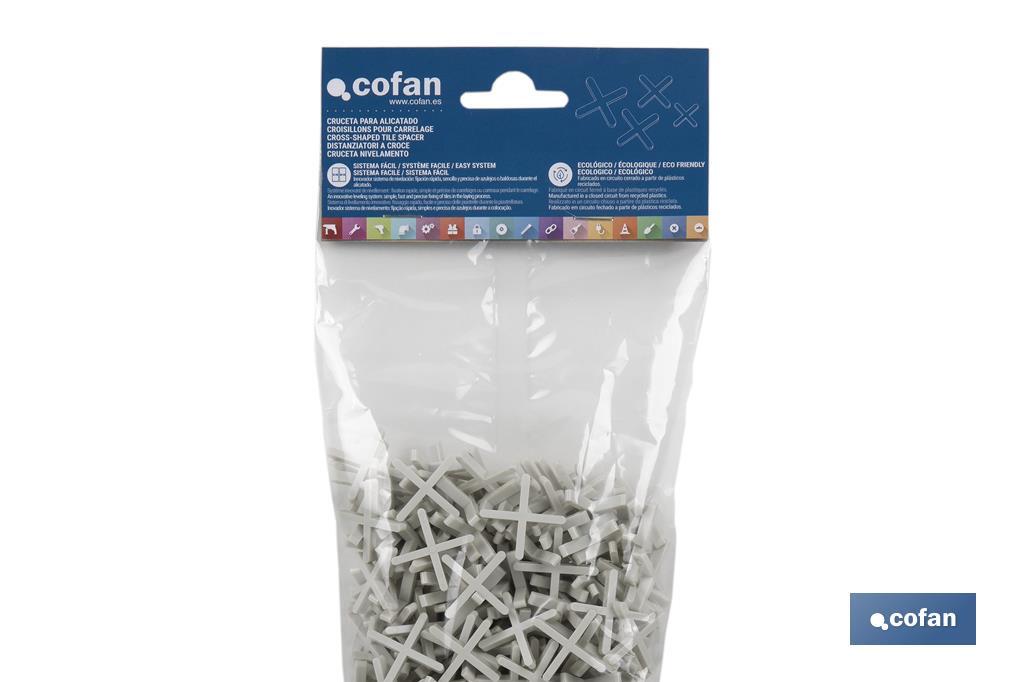 Highly resistant cross-shaped tile spacers for tiling projects | Available in different sizes and packaging - Cofan