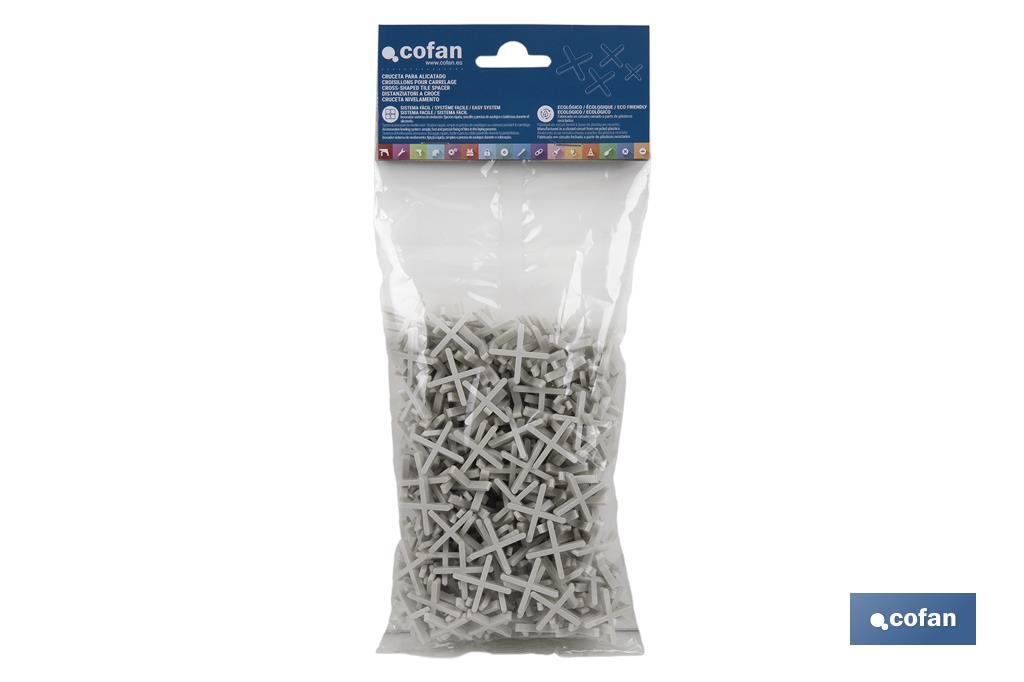 Highly resistant cross-shaped tile spacers for tiling projects | Available in different sizes and packaging - Cofan
