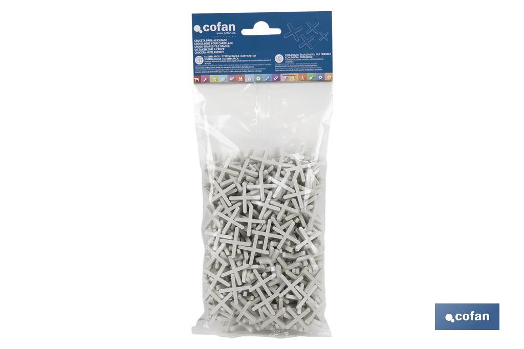 Highly resistant cross-shaped tile spacers for tiling projects | Available in different sizes and packaging - Cofan