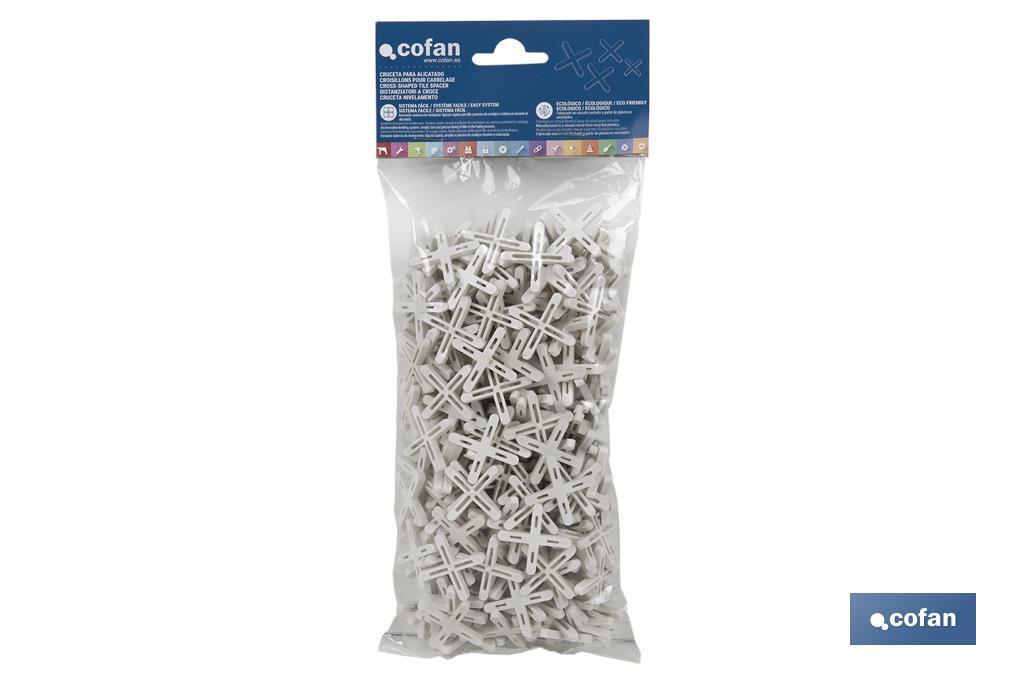 Highly resistant cross-shaped tile spacers for tiling projects | Available in different sizes and packaging - Cofan