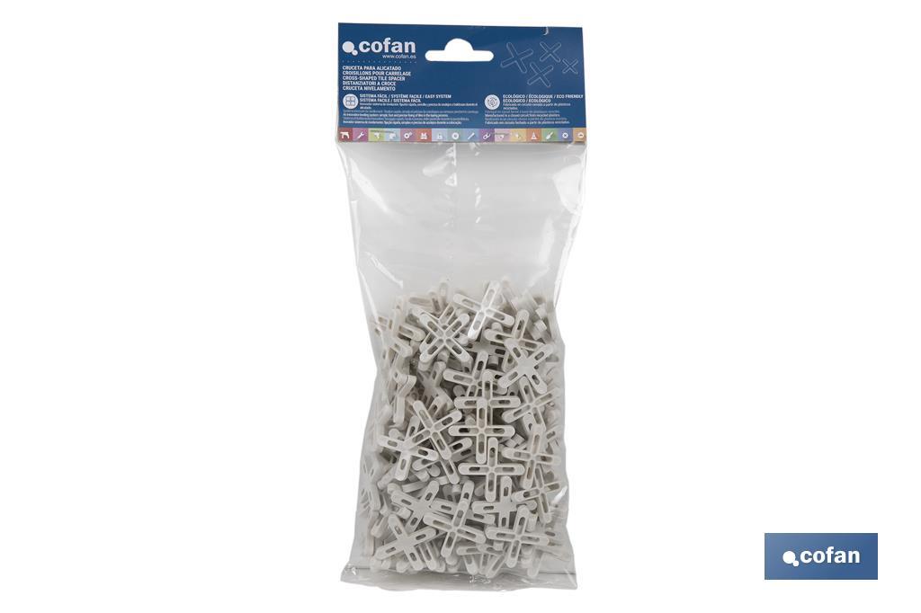 Highly resistant cross-shaped tile spacers for tiling projects | Available in different sizes and packaging - Cofan