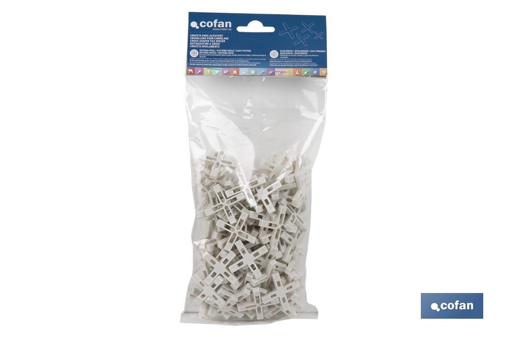 Highly resistant cross-shaped tile spacers for tiling projects | Available in different sizes and packaging - Cofan