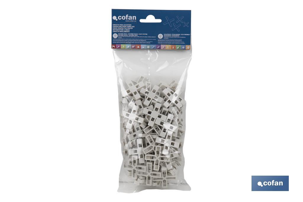 Highly resistant cross-shaped tile spacers for tiling projects | Available in different sizes and packaging - Cofan