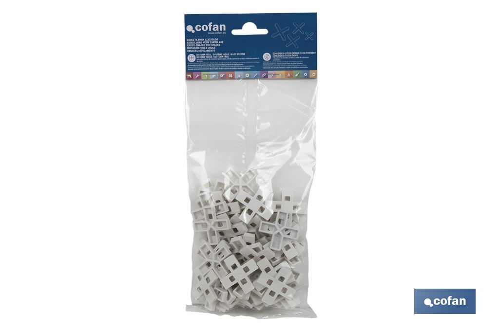 Highly resistant cross-shaped tile spacers for tiling projects | Available in different sizes and packaging - Cofan