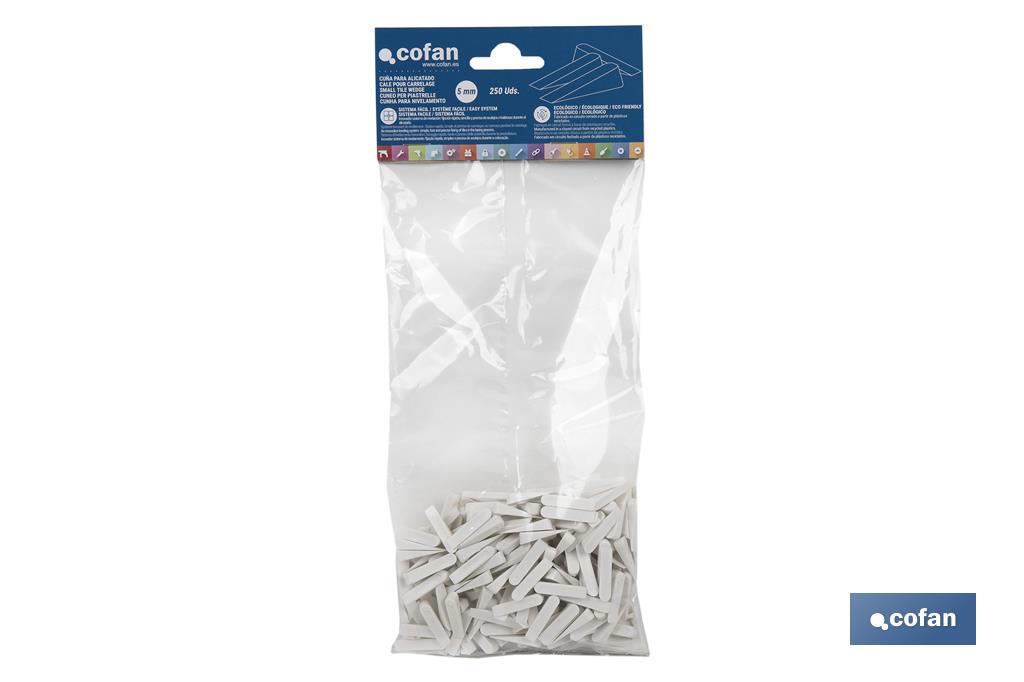 Small tile wedges for professional tiling projects | Pack of 250 white pieces | Size: 5mm - Cofan