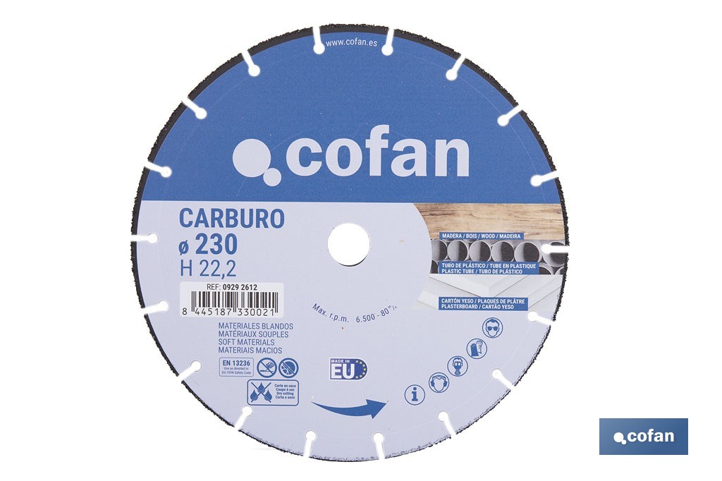 Disco especial carburo materiales blandos - Cofan
