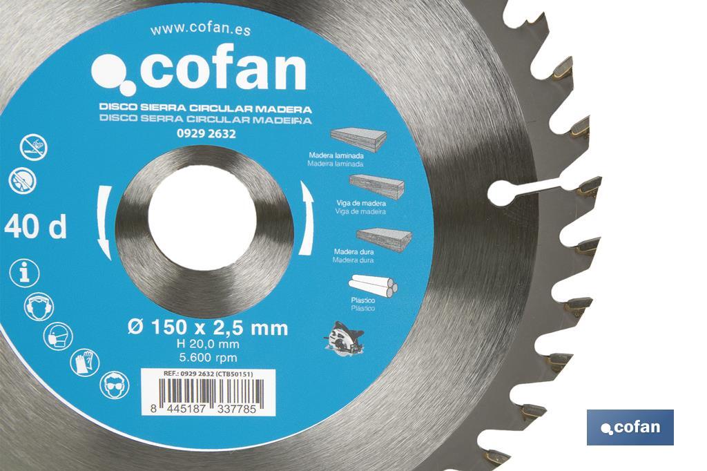 Lame de scie circulaire | Disque de coupe pour bois | Différents nombres de dents | Vaste variété de dimensions - Cofan