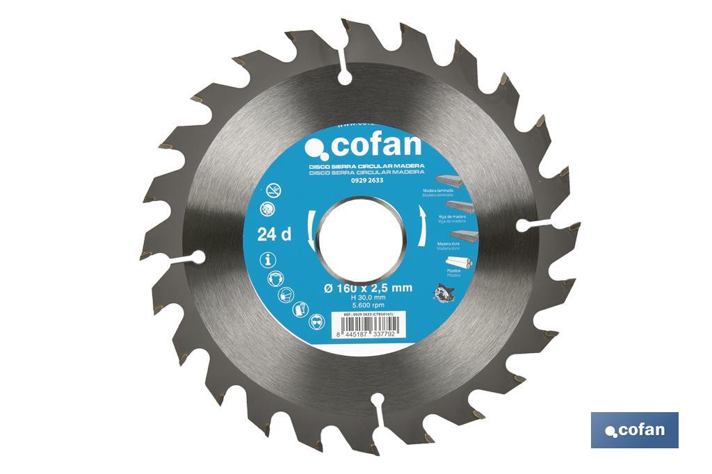 Circular saw blade | Suitable for cutting wood | Available in different teeth | Available in wide range of sizes - Cofan