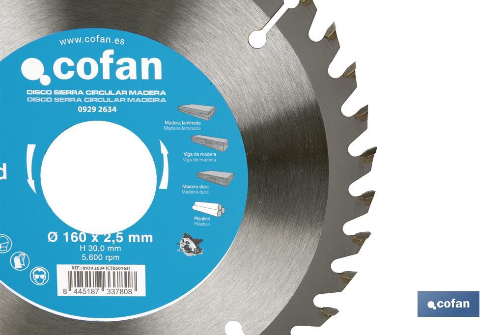 Lame de scie circulaire | Disque de coupe pour bois | Différents nombres de dents | Vaste variété de dimensions - Cofan