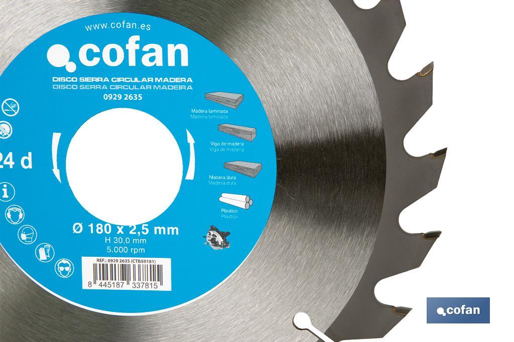 Lame de scie circulaire | Disque de coupe pour bois | Différents nombres de dents | Vaste variété de dimensions - Cofan