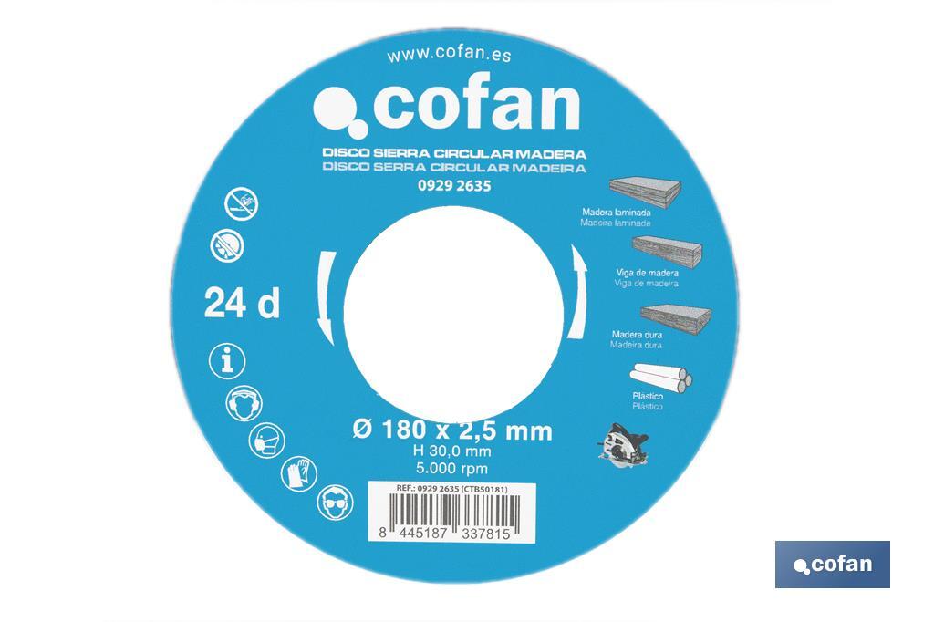 Lame de scie circulaire | Disque de coupe pour bois | Différents nombres de dents | Vaste variété de dimensions - Cofan