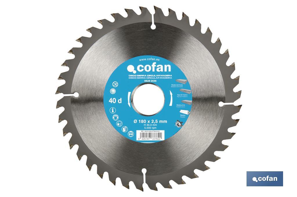 Hoja de sierra circular | Disco de corte para madera | Diferentes números de dientes | Amplia variedad de medidas - Cofan