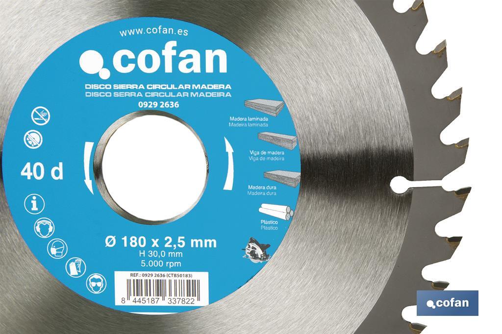 Circular saw blade | Suitable for cutting wood | Available in different teeth | Available in wide range of sizes - Cofan