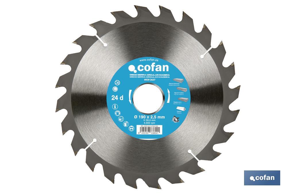 Hoja de sierra circular | Disco de corte para madera | Diferentes números de dientes | Amplia variedad de medidas - Cofan