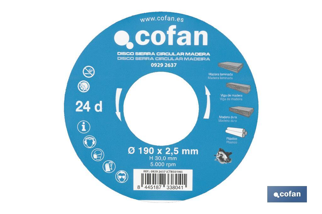 Hoja de sierra circular | Disco de corte para madera | Diferentes números de dientes | Amplia variedad de medidas - Cofan