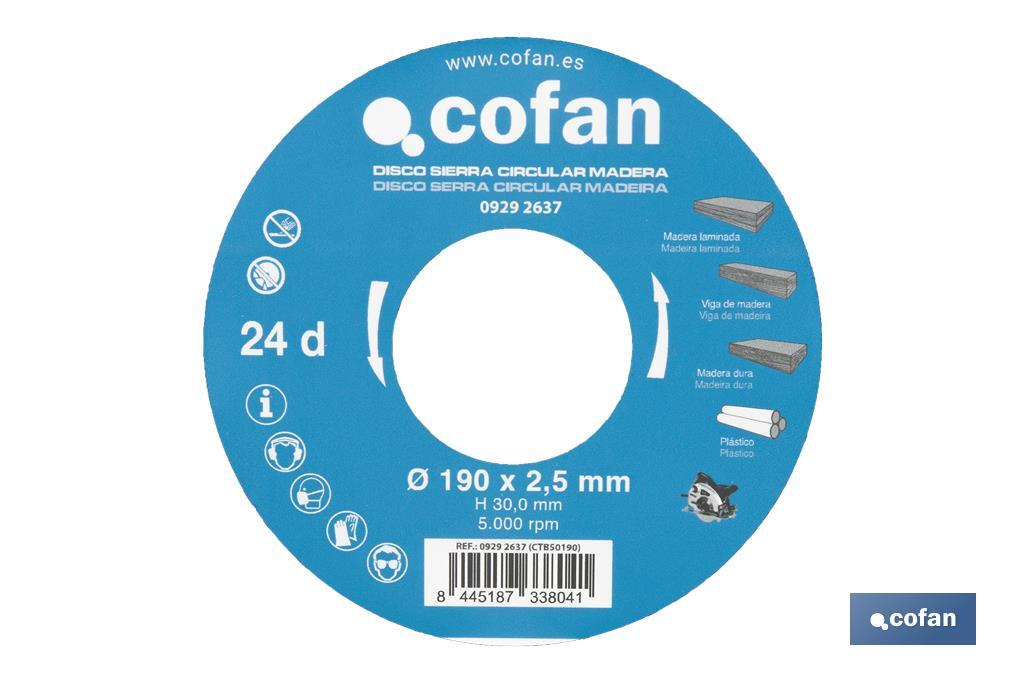 Lame de scie circulaire | Disque de coupe pour bois | Différents nombres de dents | Vaste variété de dimensions - Cofan